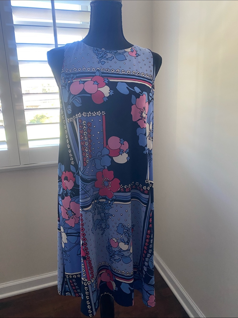 Tori Richard Navy Blue and Pink Floral Maxi Dress